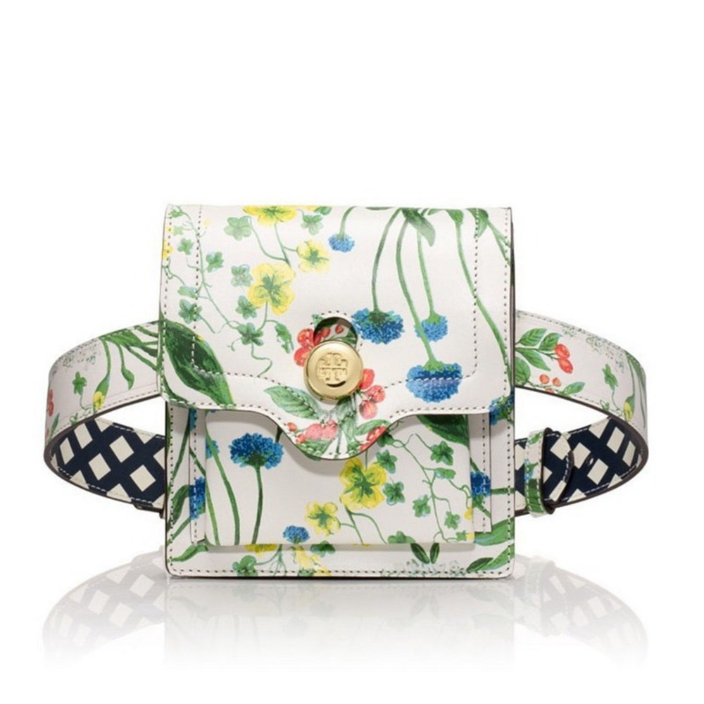 Tory Burch Robinson Botanical Floral Watercolor Leather Belt Bag/Fanny Pack